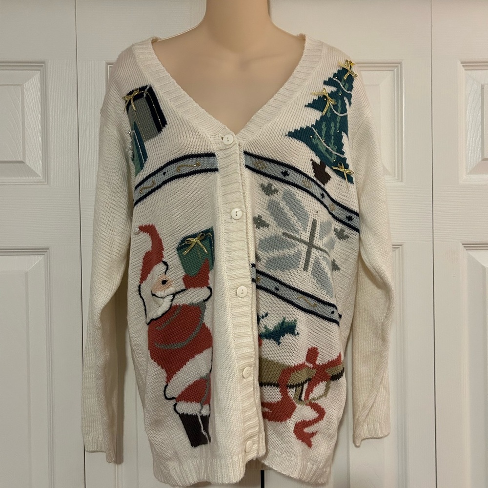 Vintage Alia Cream Christmas Cardigan with Festive Design